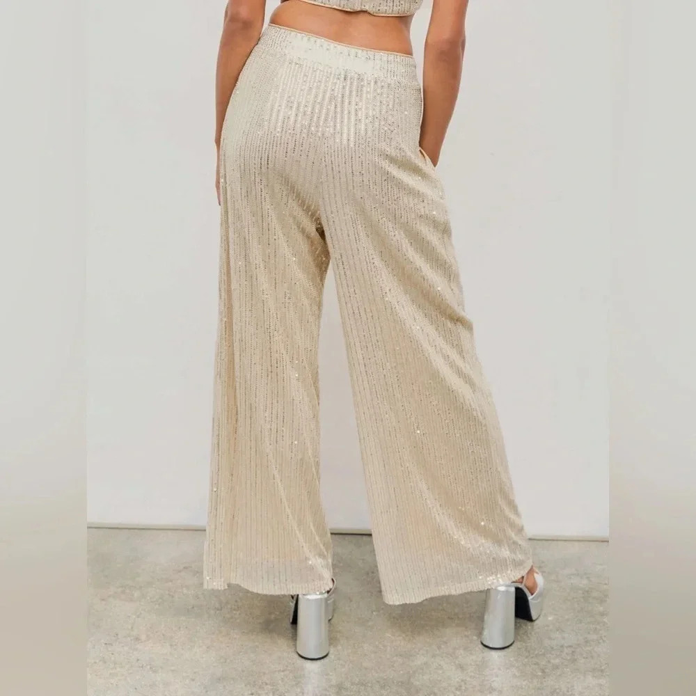 CIDER SEQUINS MID WAIST STRAIGHT LEG TROUSERS - Picture 6 of 12